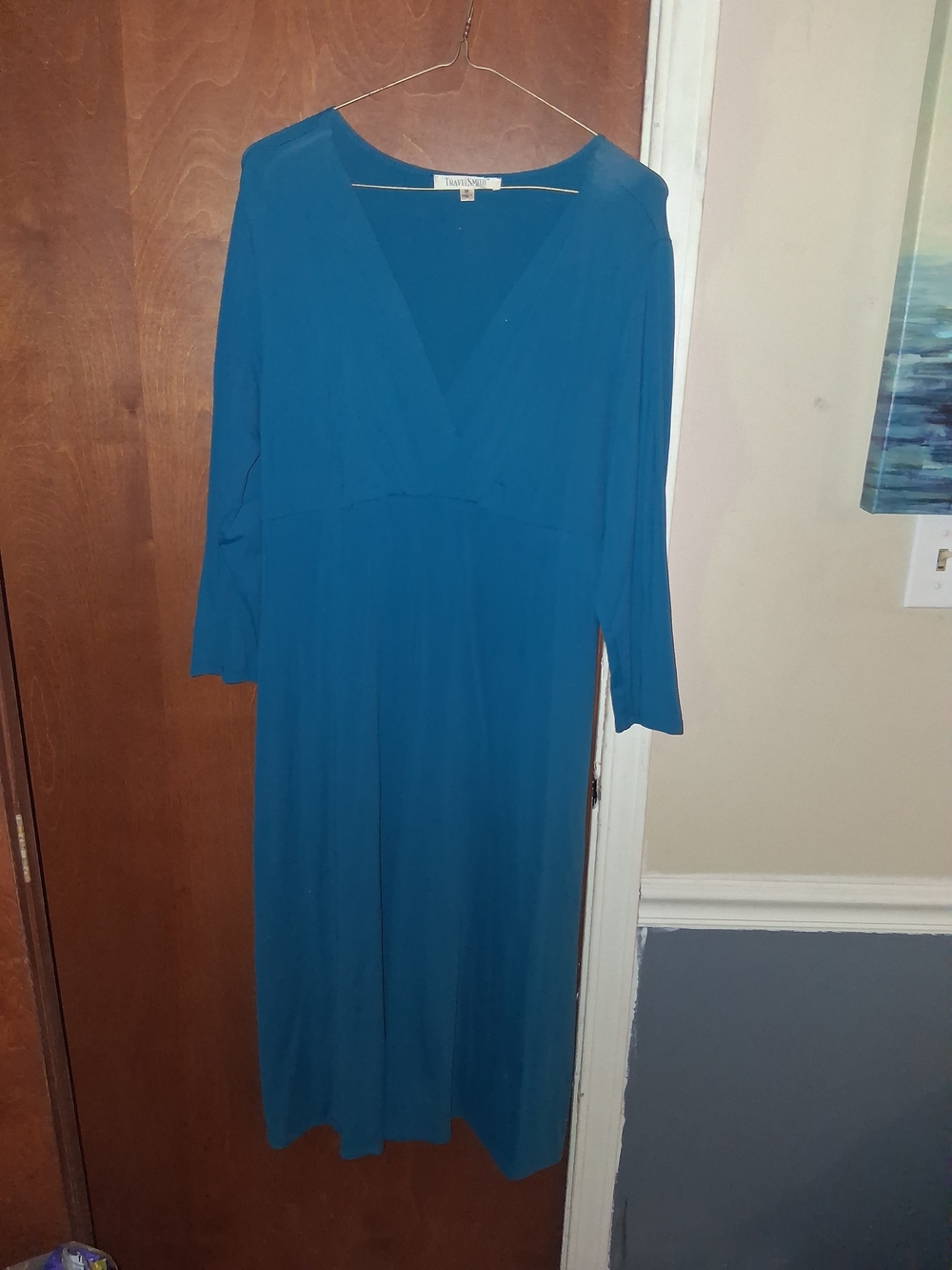 TravelSmith Teal Long-Sleeve Wrap Dress